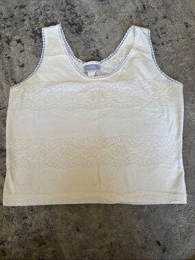 VINTAGE 80s Street wear Cream Lace-Detail Knit Tank